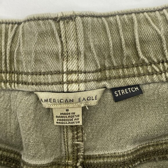American Eagle Size 8 Olive Stretch Denim Utility Tomgirl Drawstring Shorts - Picture 3 of 16